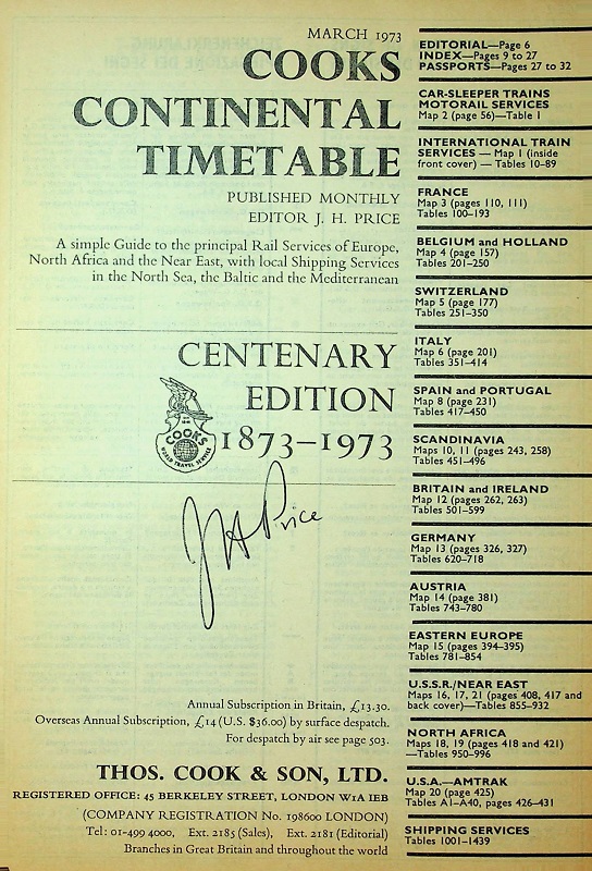 March 1973: Title page, signed by J H Price, Editor.