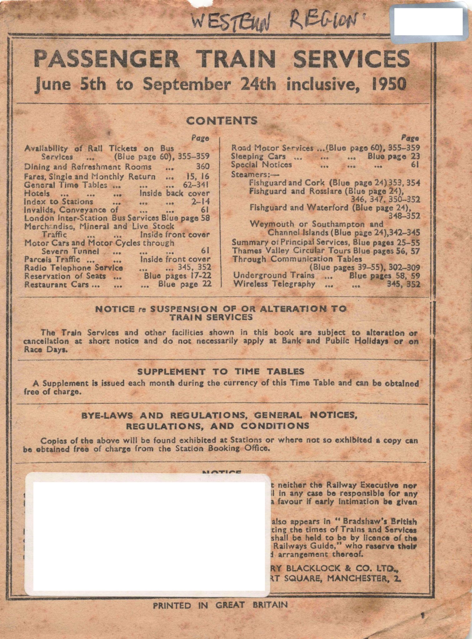 British Railways 1950 [Summer] Passenger Timetable – 6-book Bundle ...