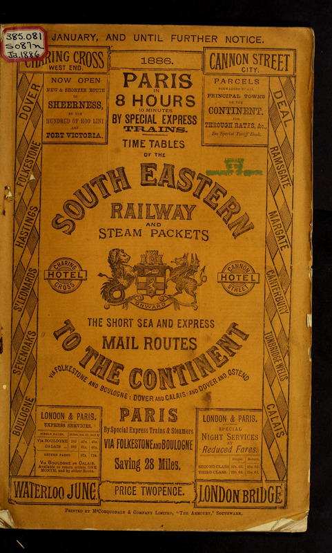 South Eastern Railway 1886 Great Britain Timetable World