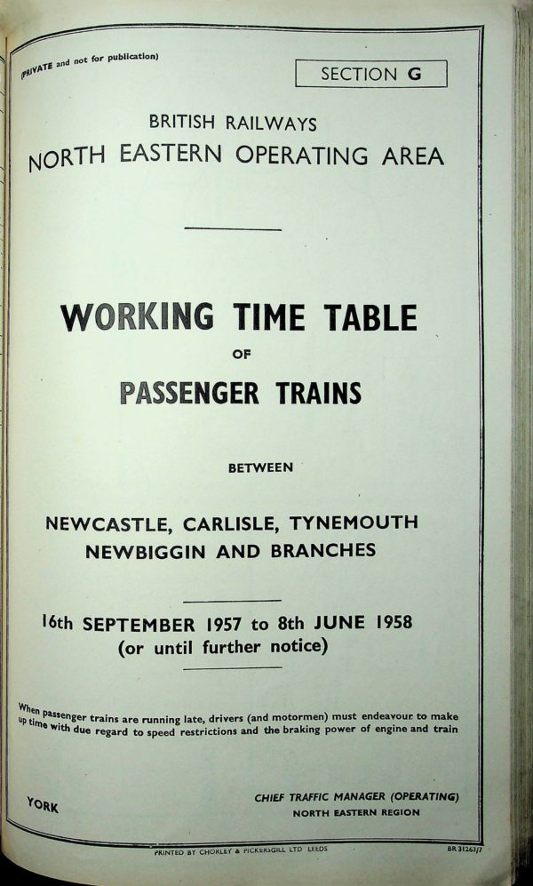 Employee BR North Eastern - Passenger Section G 1957-09