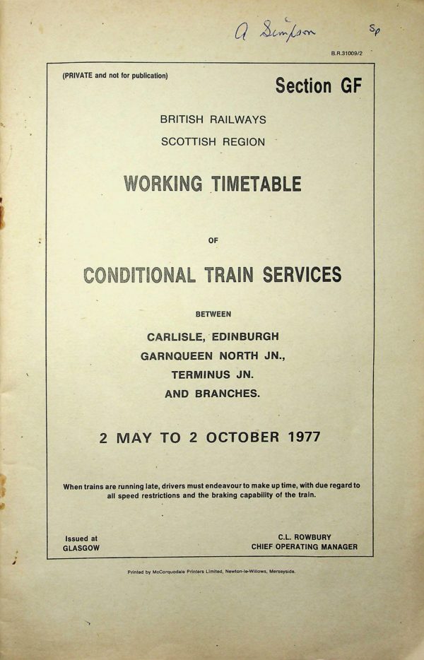 Employee BR Scottish Conditional Section GF 1977-05