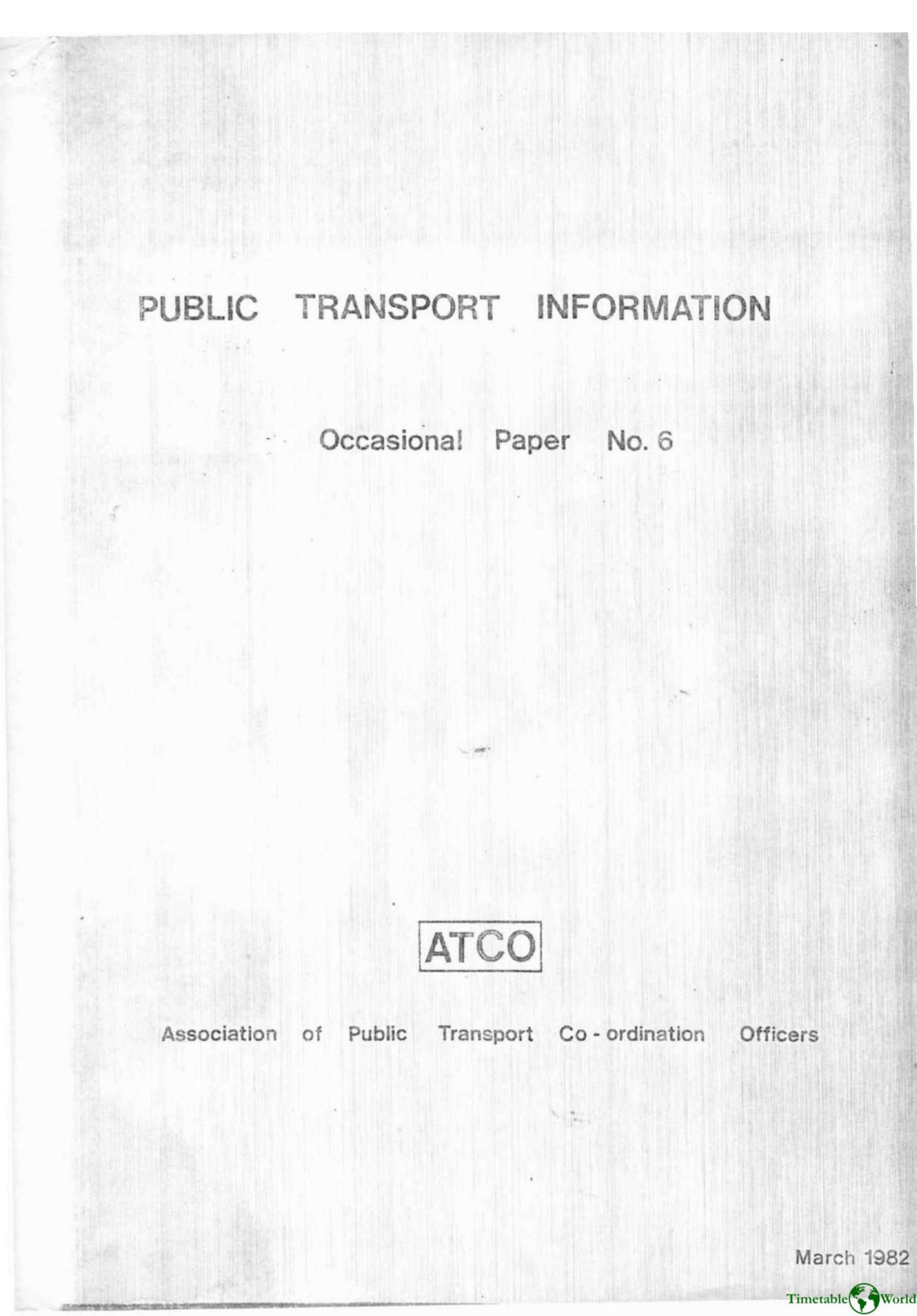 Association of Public Transport Co-ordination Officers - PUBLIC TRANSPORT INFORMATION 1982