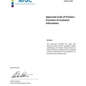 Association of Train Operating Companies - PROVISION OF CUSTOMER INFORMATION 2016