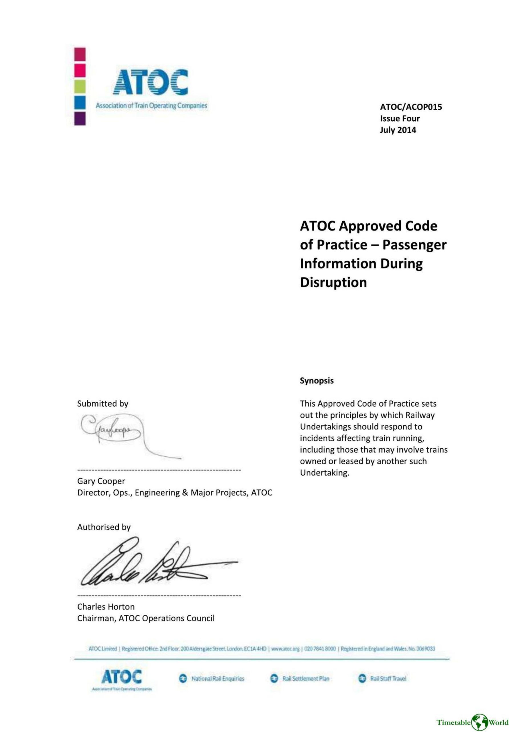 Association of Train Operating Companies - PASSENGER INFORMATION DURING DISRUPTION 2014