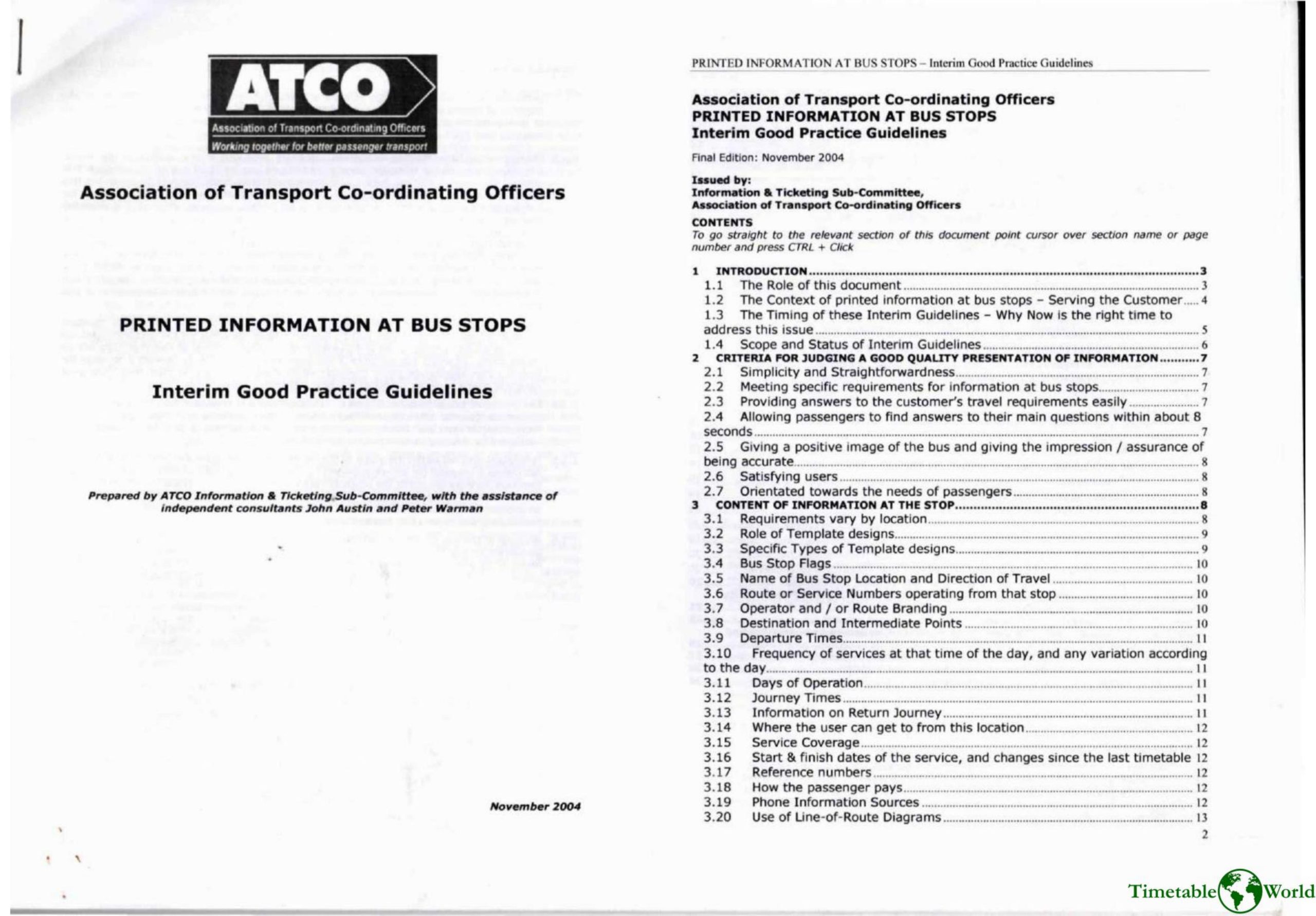 Association of Transport Co-ordinating Officers - PRINTED INFORMATION AT BUS STOPS 2004