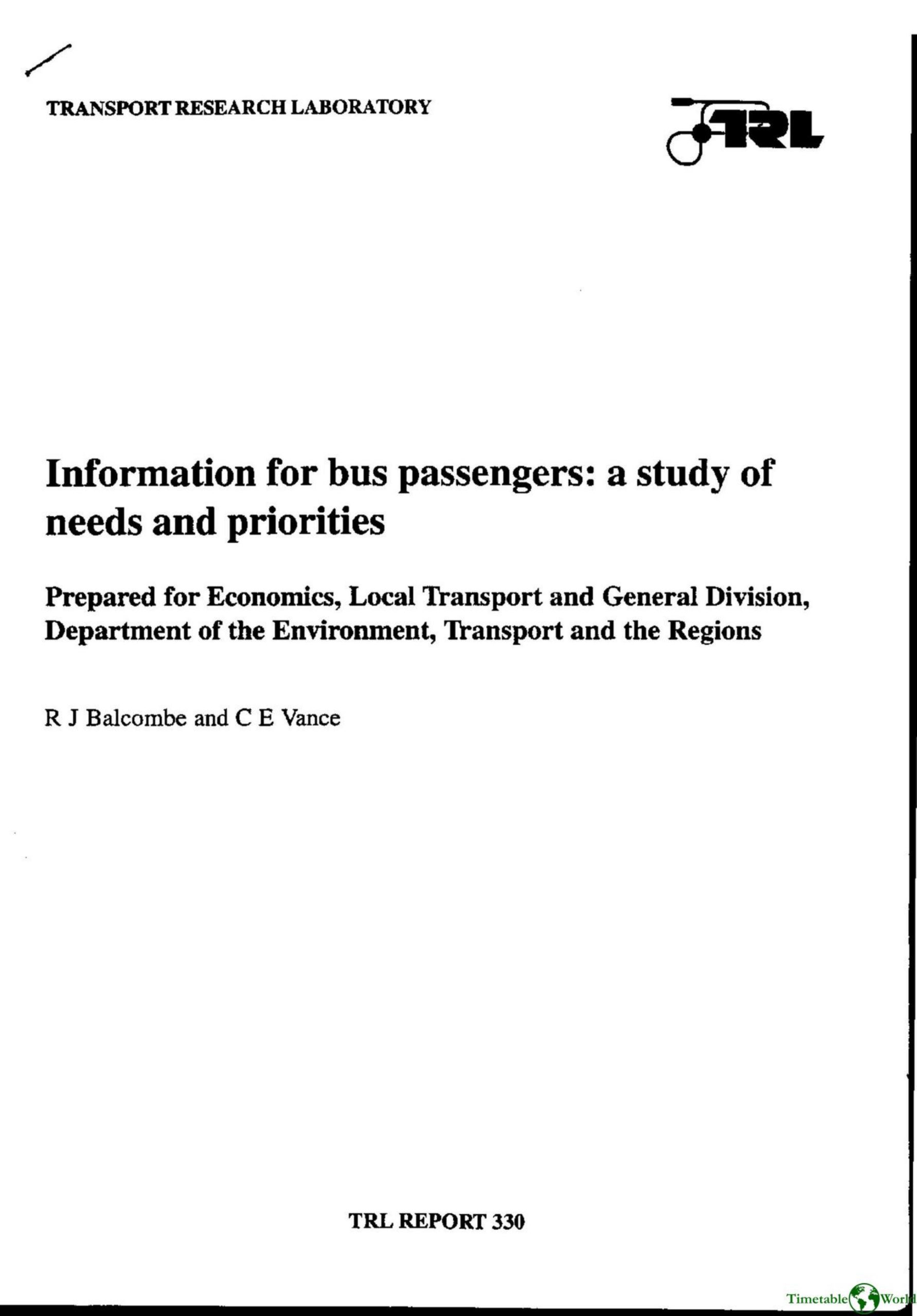 Balcombe and Vance - INFORMATION FOR BUS PASSENGERS 1998