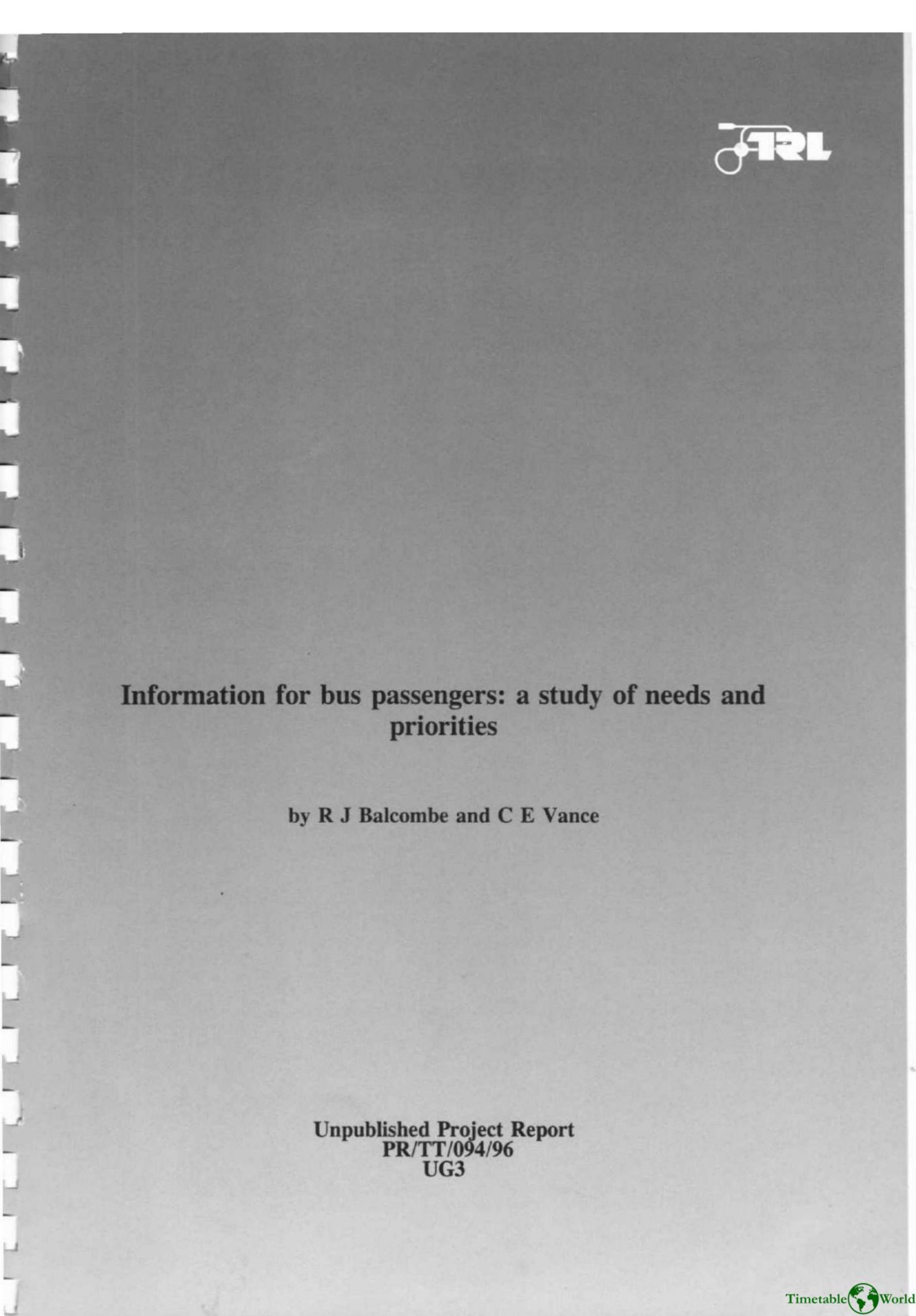Balcombe and Vance - INFORMATION FOR BUS PASSENGERS 1996