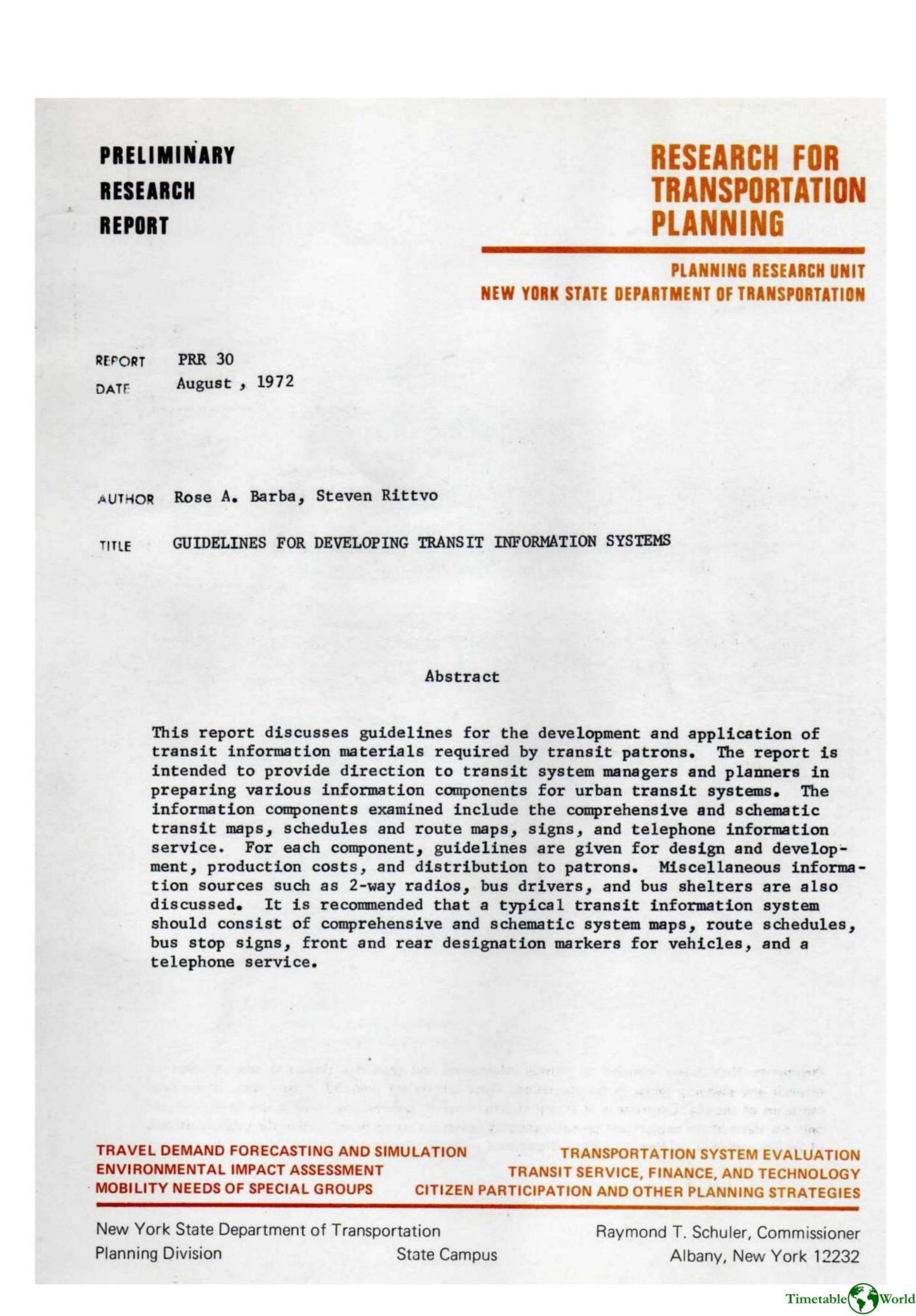 Barba and Ritvo - GUIDELINES FOR DEVELOPING TRANSIT INFORMATION SYSTEMS 1972