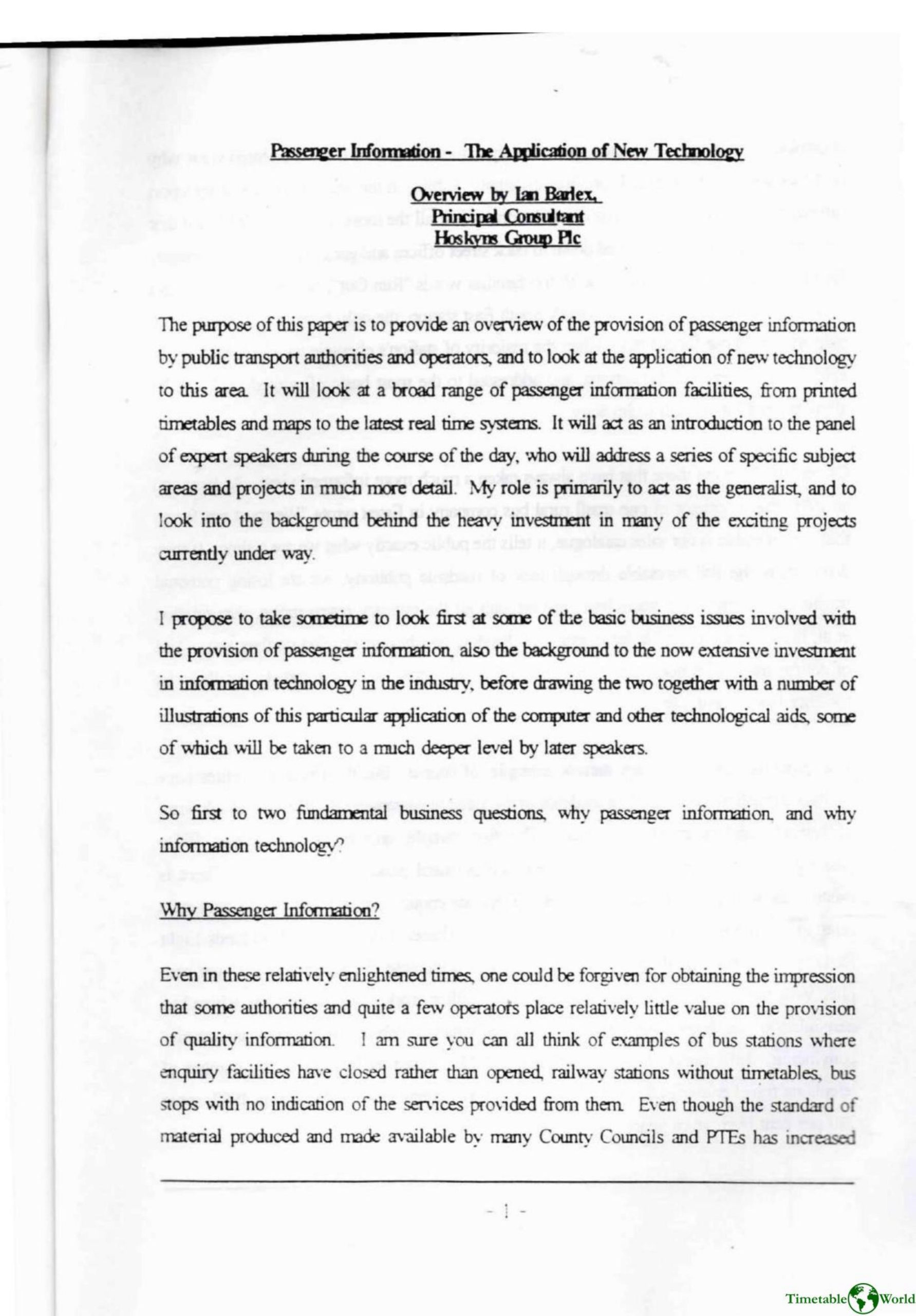 Barlex - PASSENGER INFORMATION 1995