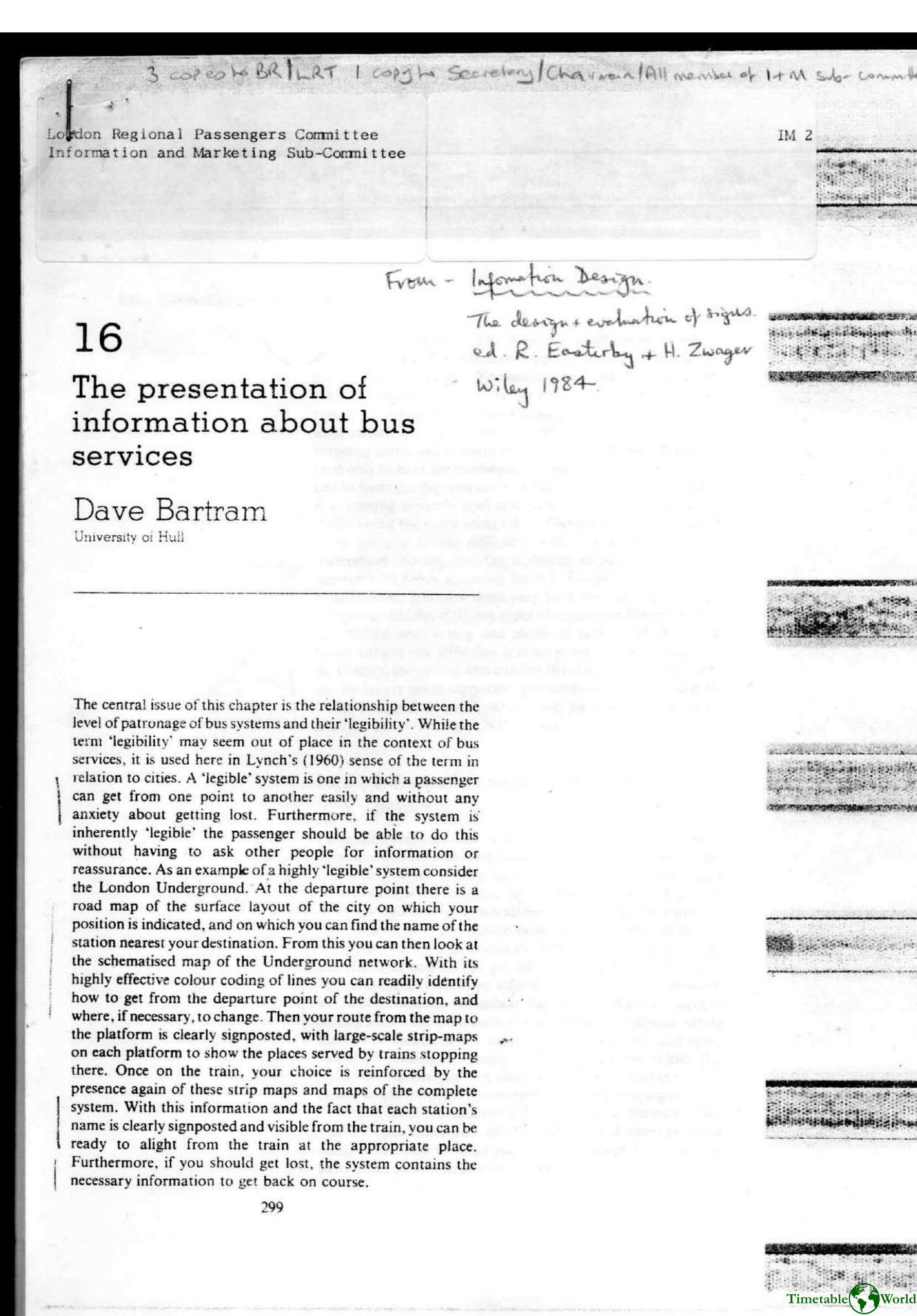 Bartram - THE PRESENTATION OF INFORMATION ABOUT BUS SERVICES 1984