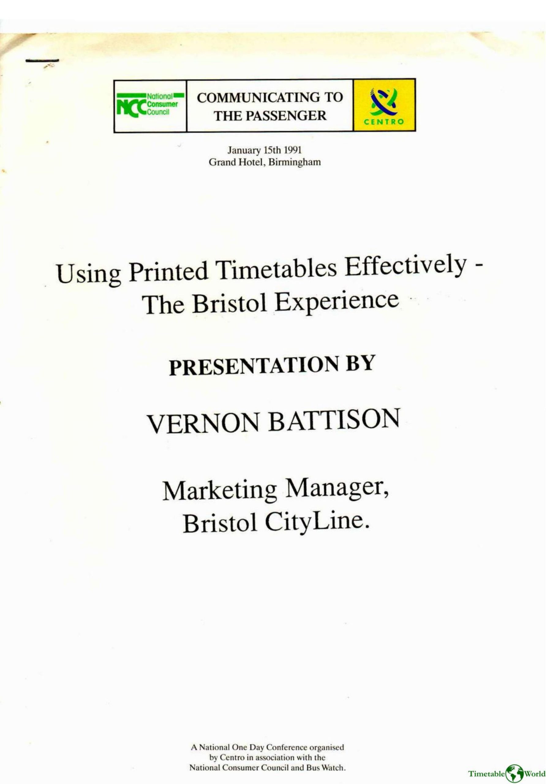 Battison - USING PRINTED TIMETABLES EFFECTIVELY - THE BRISTOL EXPERIENCE 1991