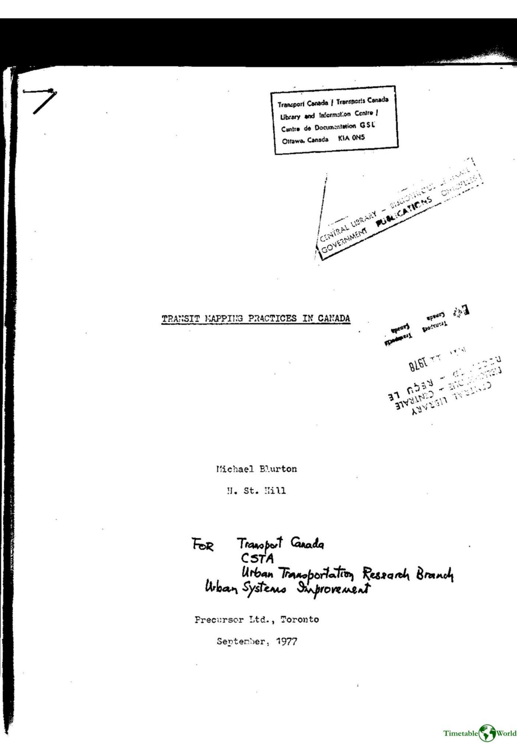 Blurton and Hill - TRANSIT MAPPING PRACTICES IN CANADA 1977 1977