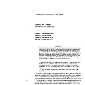Bronzaft and Dobrow - IMPROVING TRANSIT INFORMATION SYSTEMS 1983
