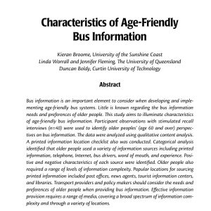 Broome, Worrall, Fleming and Boldy - CHARACTERISTICS OF AGE-FRIENDLY BUS INFORMATION 2011
