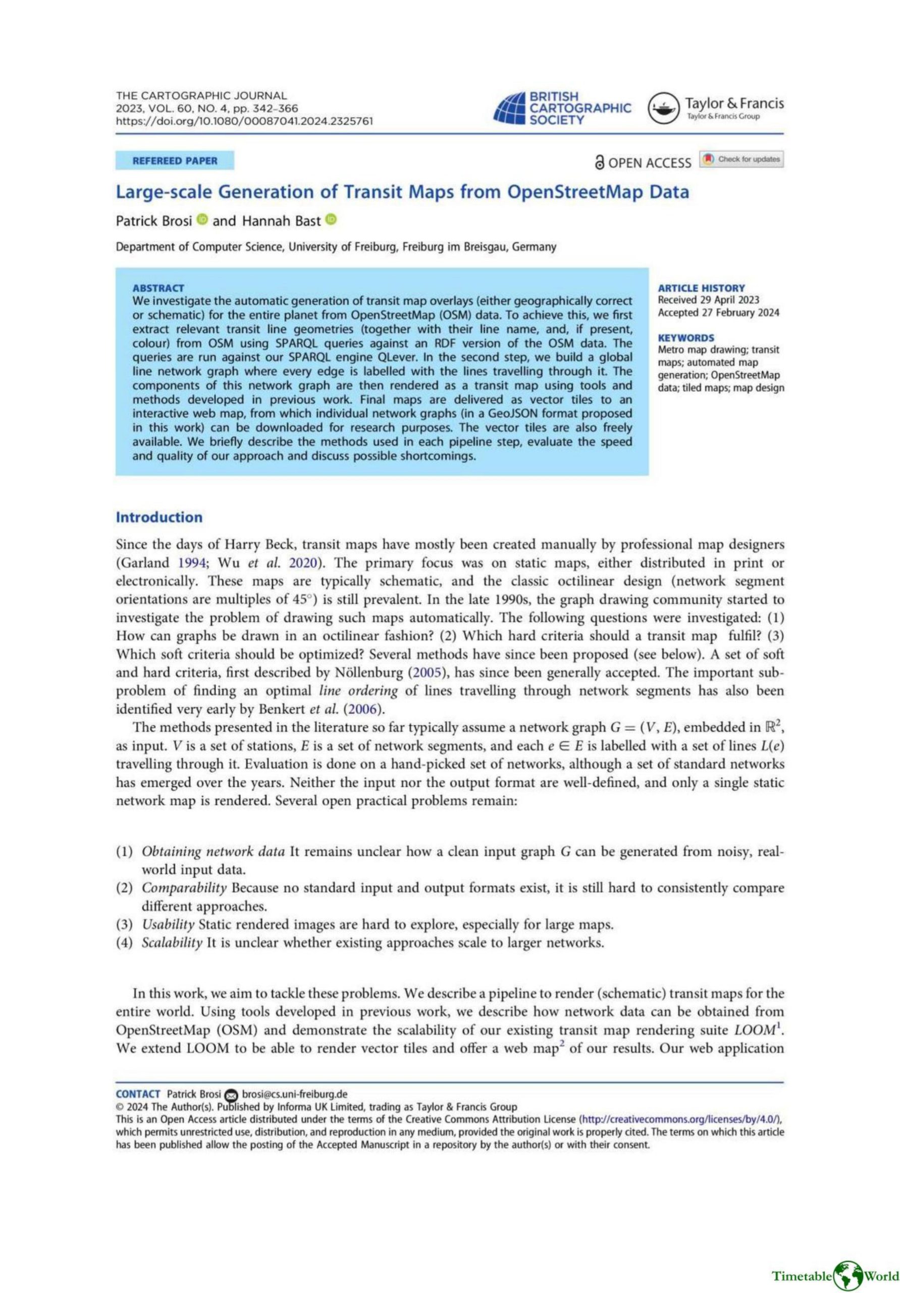 Brosi and Bast - LARGE-SCALE GENERATION OF TRANSIT MAPS FROM OPENSTREETMAP DATA 2023