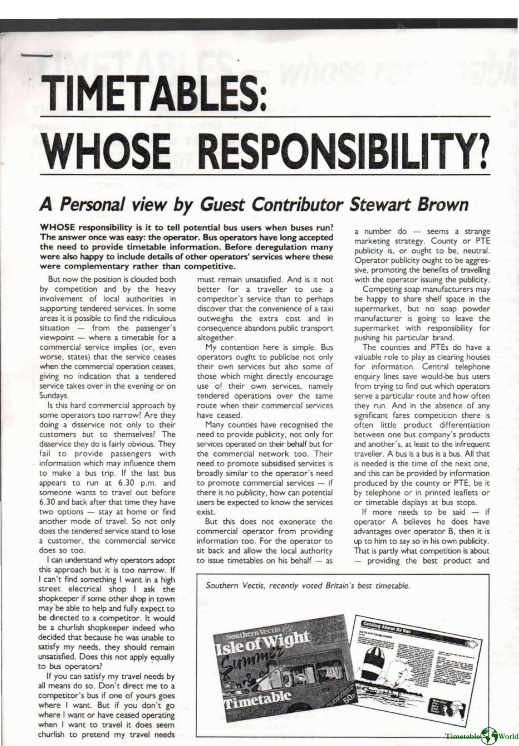 Brown - TIMETABLES - WHOSE RESPONSIBILITY 1988