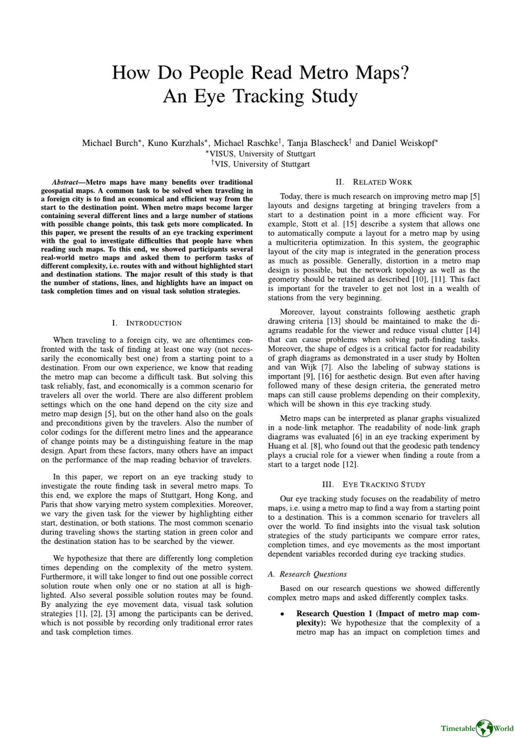 Burch. Kurzhals, Raschke, Blascheck and Weiskopf - HOW DO PEOPLE READ METRO MAPS 2014