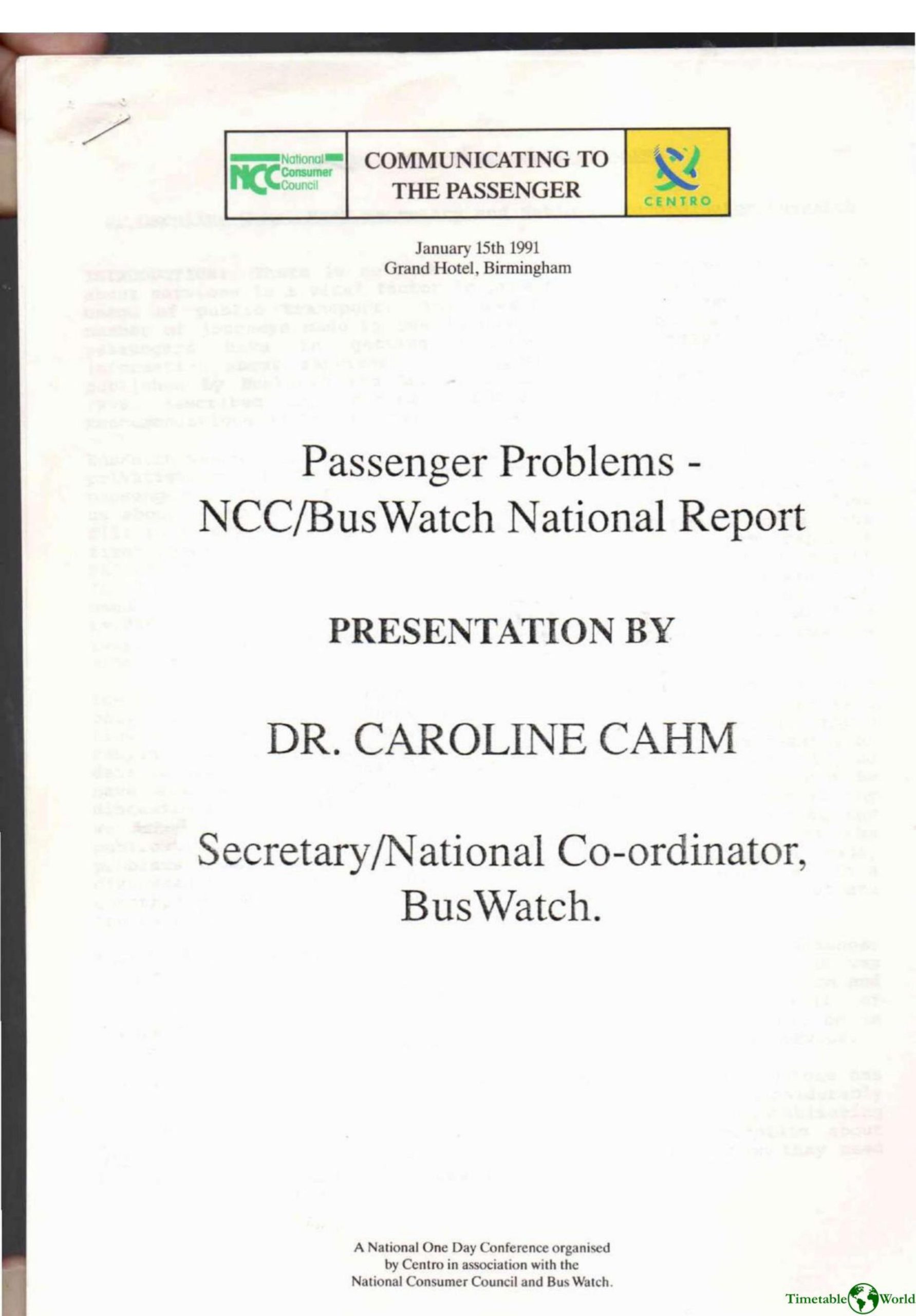 Cahm - INFORMATION - PASSENGERS PROBLEMS 1991