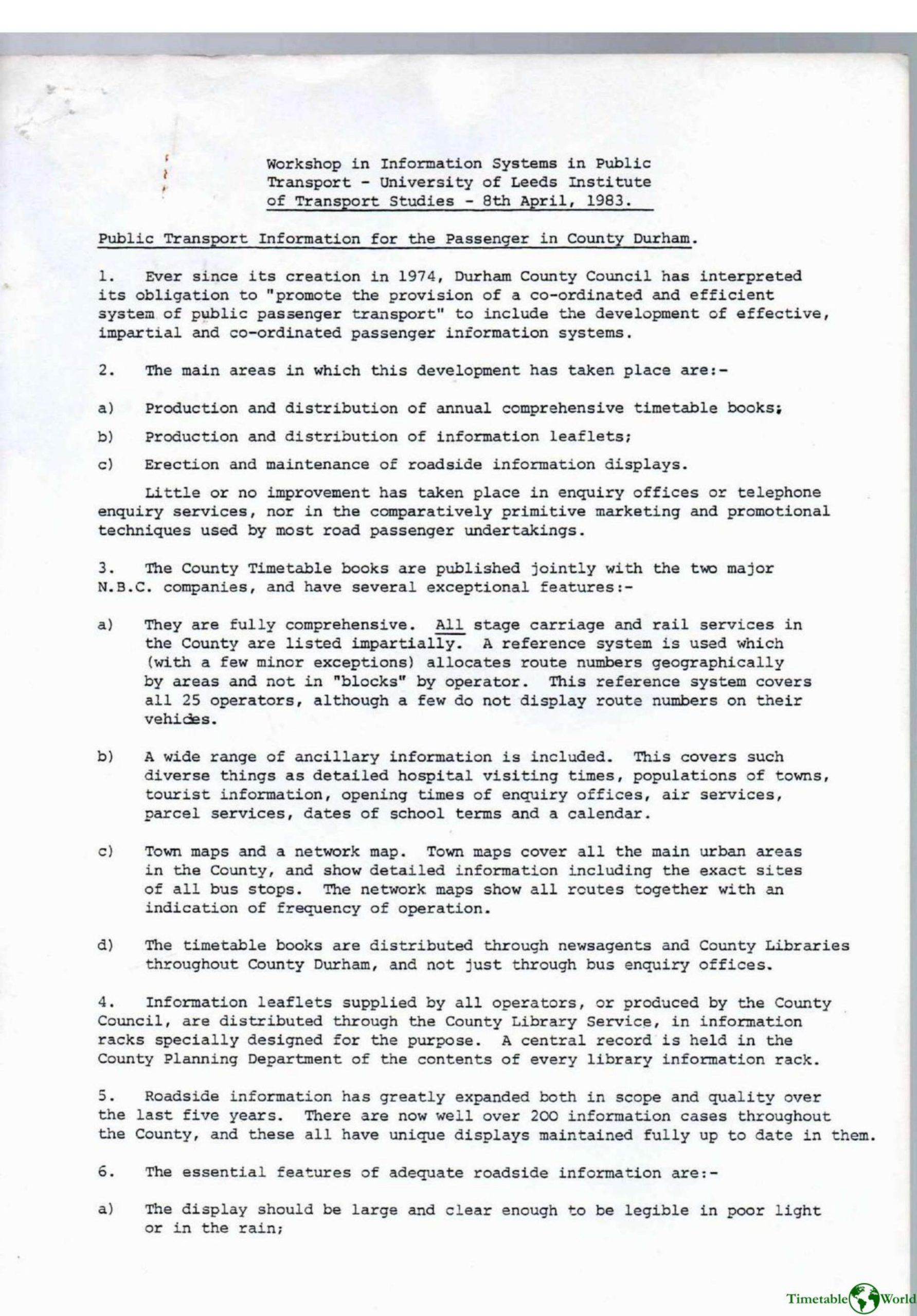 Capes - PUBLIC TRANSPORT INFORMATION FOR THE PASSENGER IN COUNTY DURHAM 1983