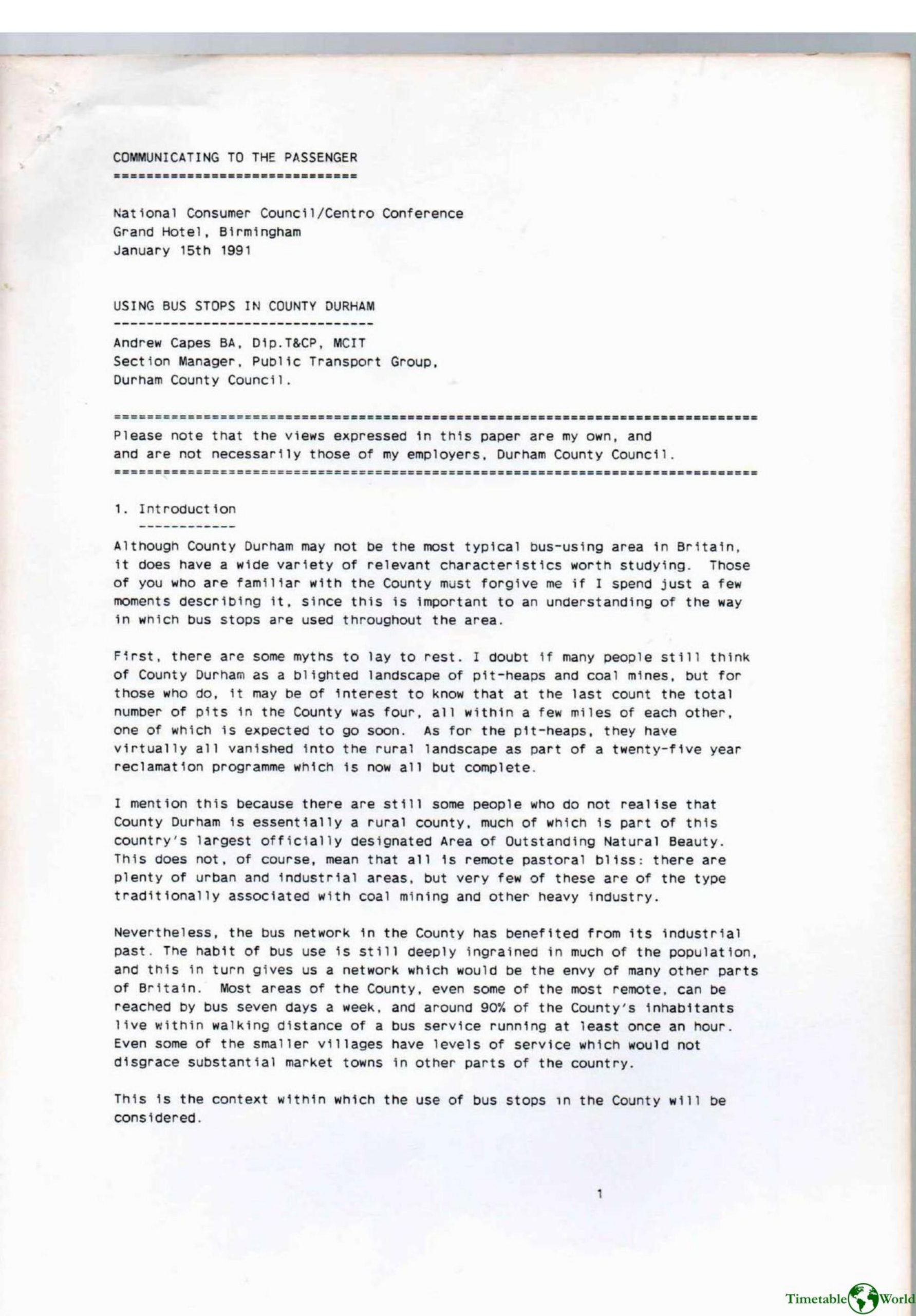 Capes - USING BUS STOPS IN COUNTY DURHAM 1991