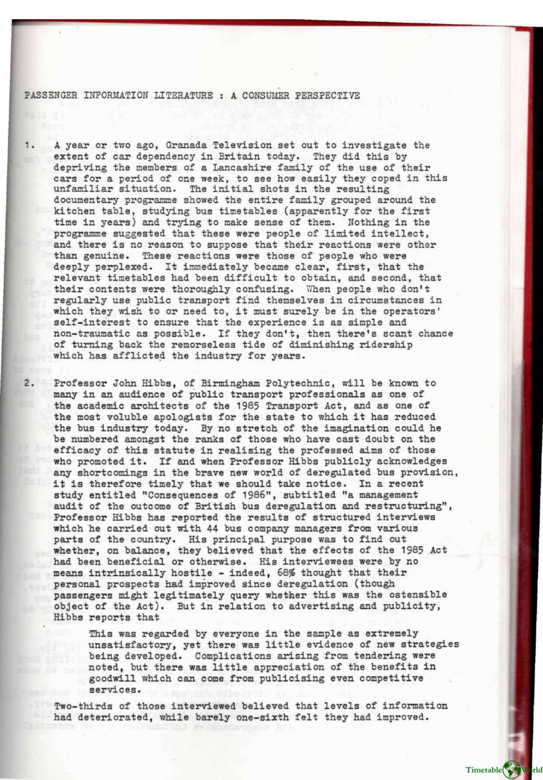 Cartledge - PASSENGER INFORMATION LITERATURE 1992