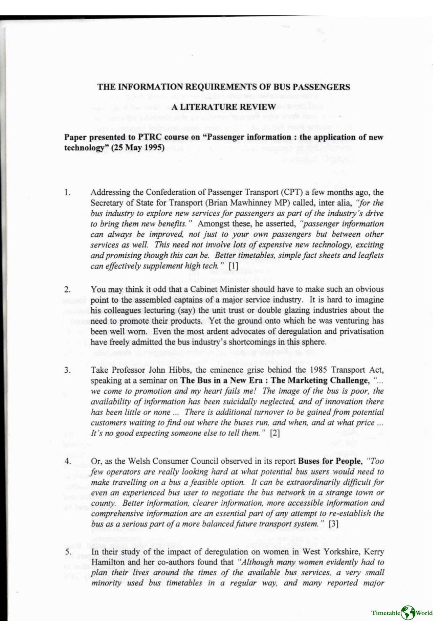 Cartledge - THE INFORMATION REQUIREMENTS OF BUS PASSENGERS 1995