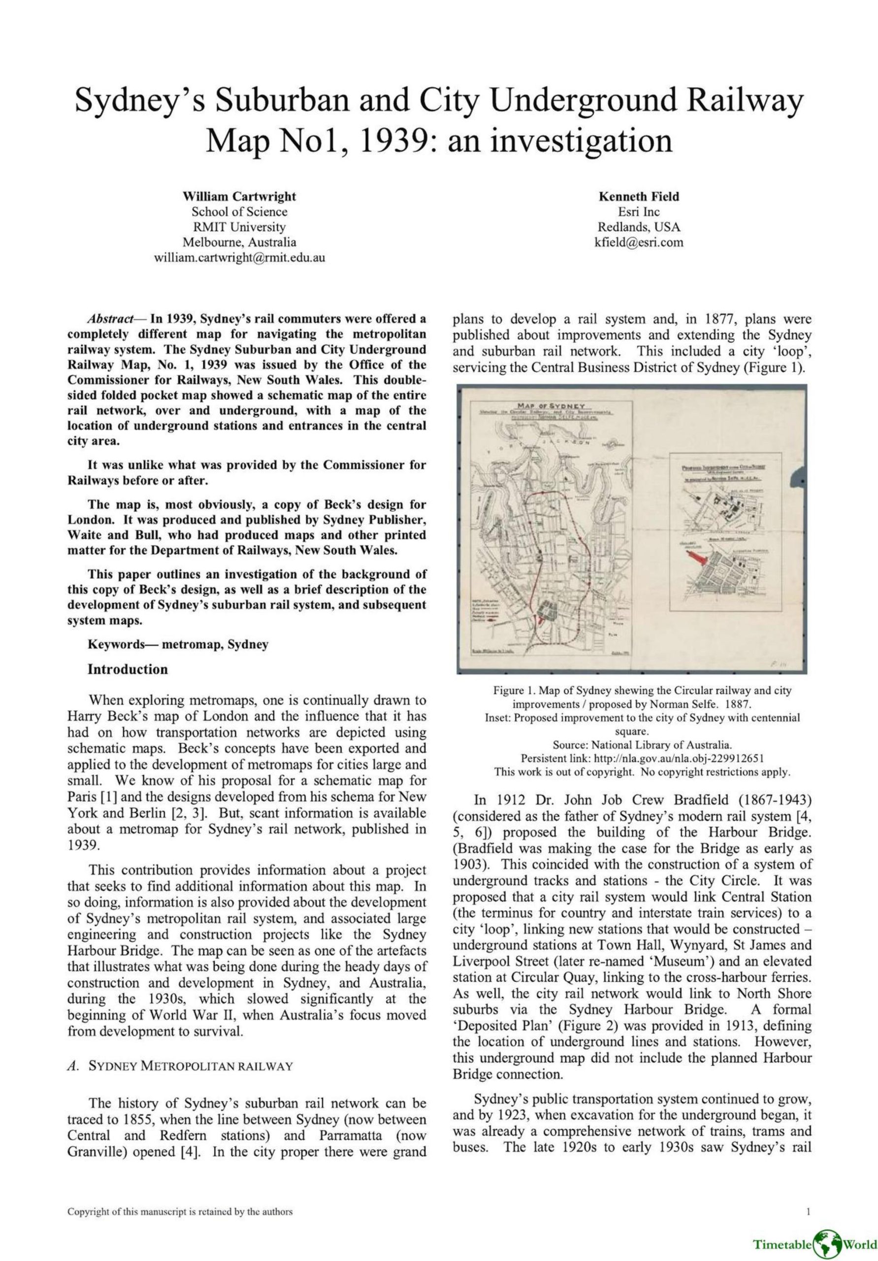 Cartwright and Field - SYDNEYS SUBURBAN AND CITY UNDERGROUND RAILWAY MAP No 1, 1939 2019
