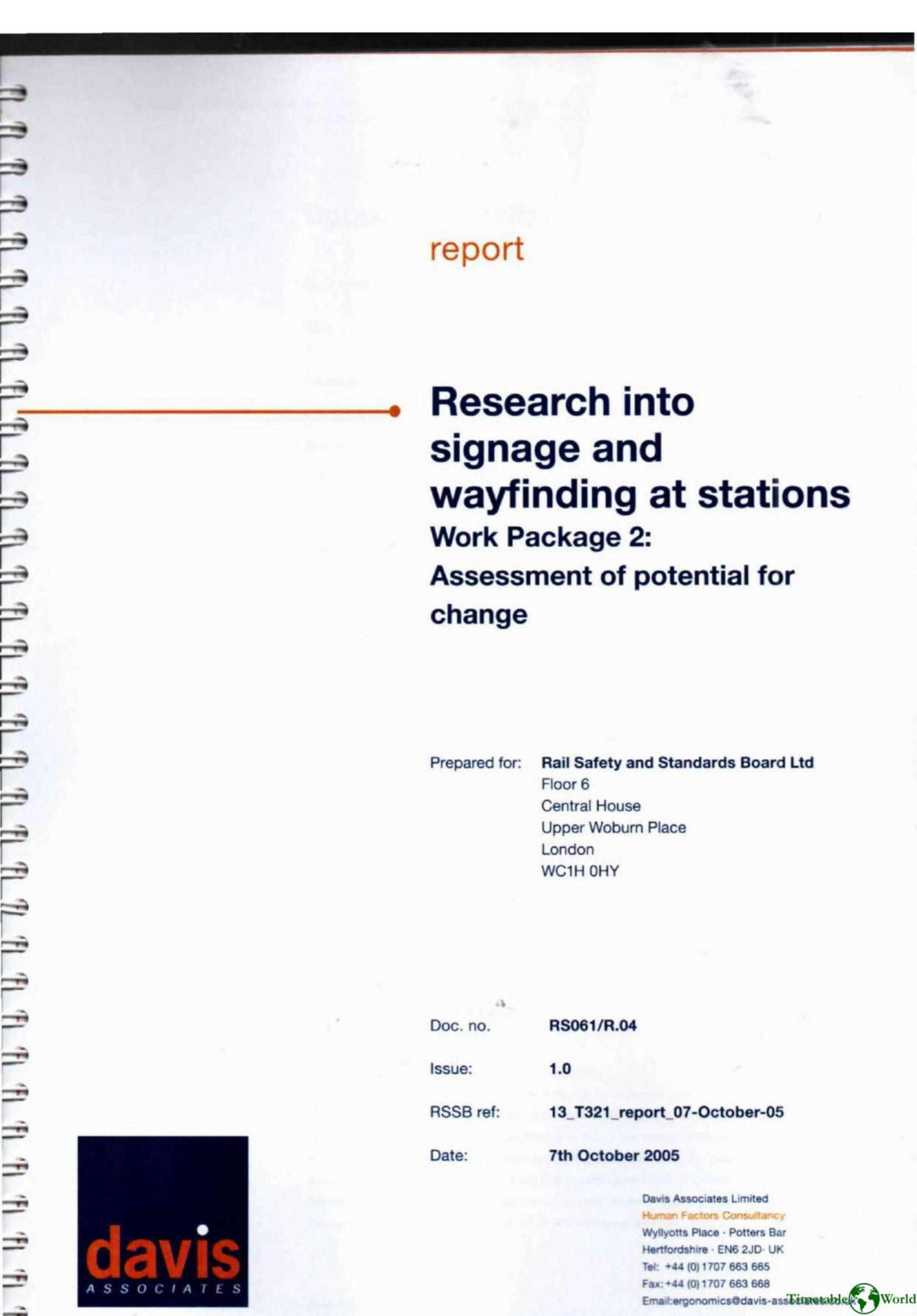 Davis Associates Limited - RESEARCH INTO SIGNAGE AND WAYFINDING AT STATIONS 2005