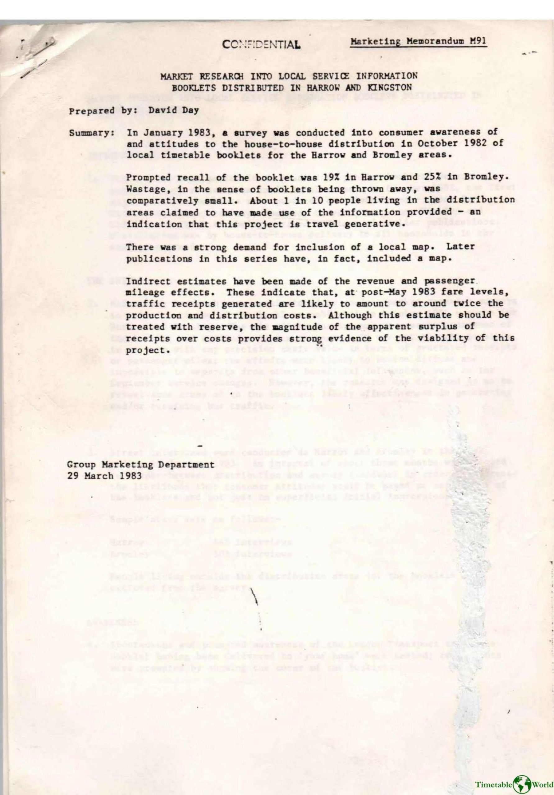 Day - MARKET RESEARCH INTO LOCAL SERVICE INFORMATION BOOKLETS DISTRIBUTED IN HARROW AND KINGSTON 1983