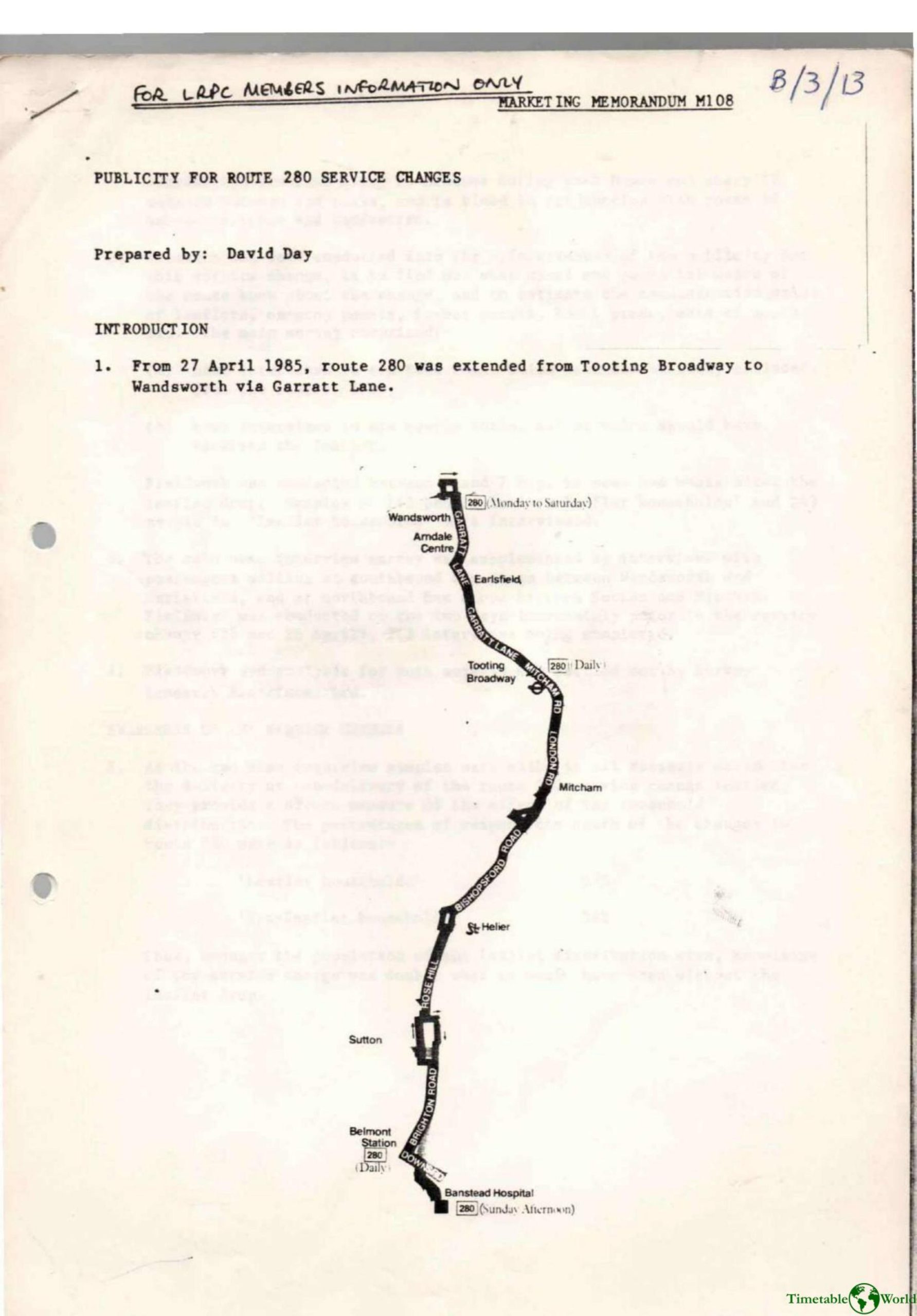 Day - PUBLICITY FOR ROUTE 280 SERVICE CHANGES 1985