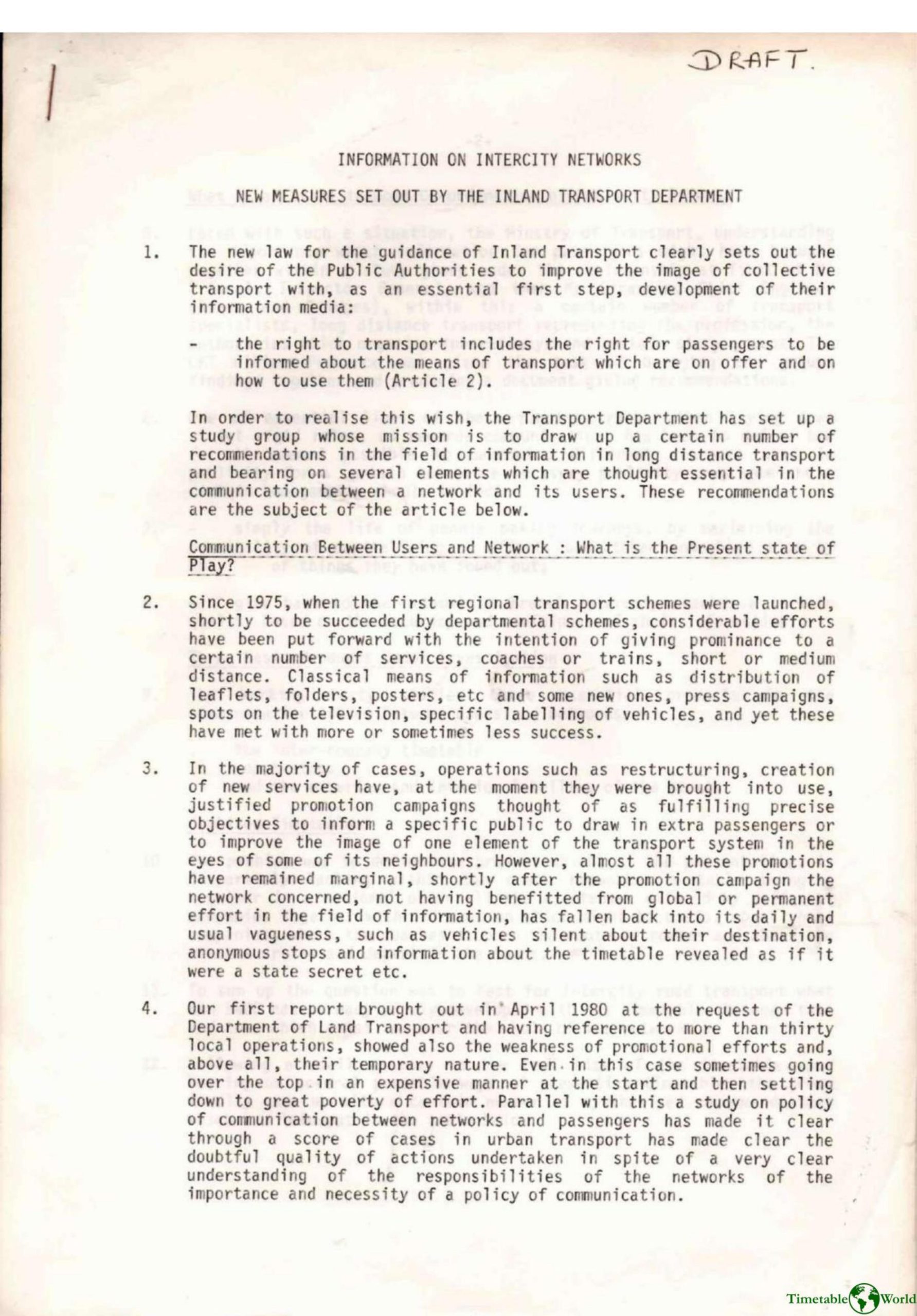 Department of Inland Transport (France) - INFORMATION ON INTERCITY NETWORKS (coaches) 1981