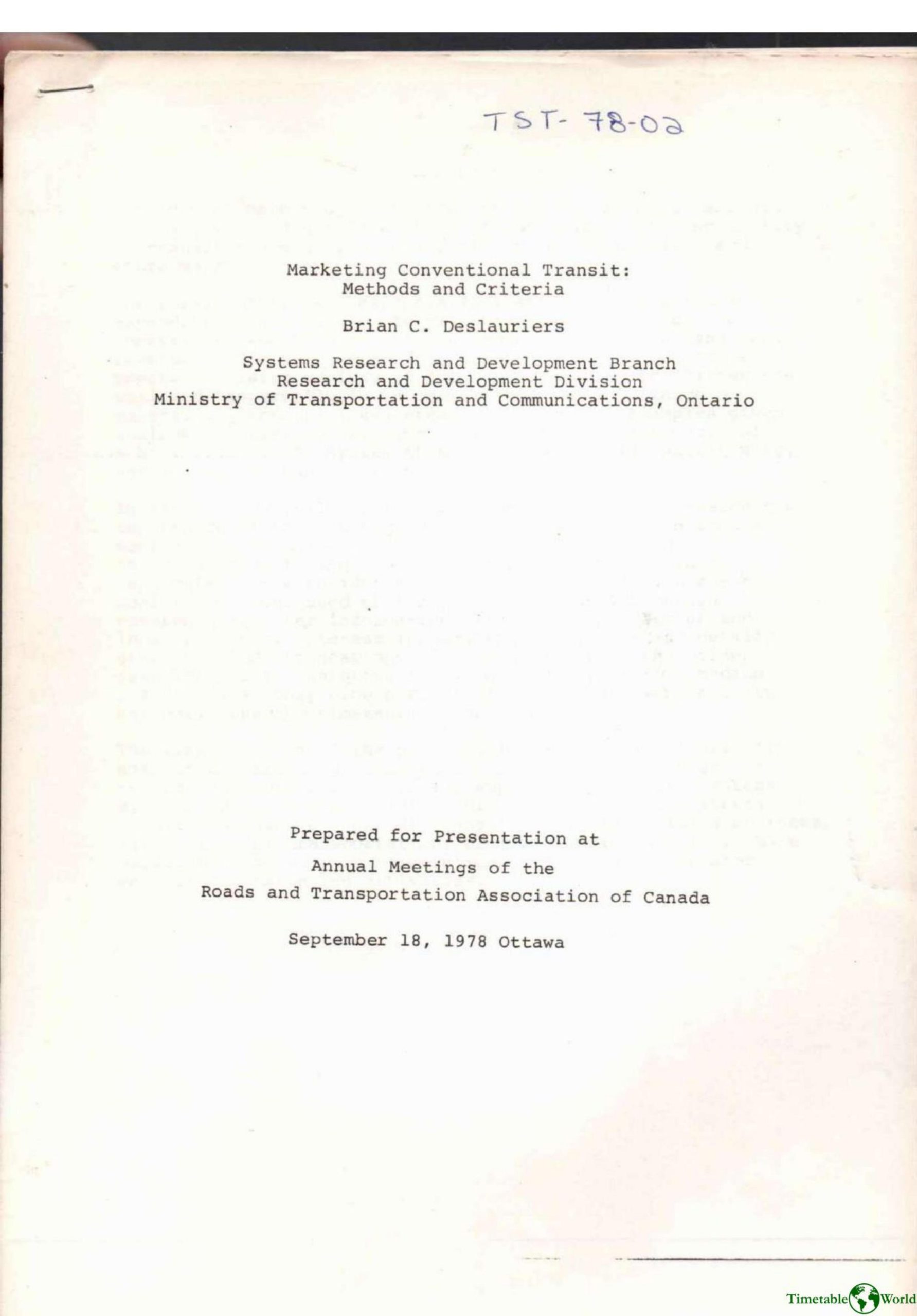 Deslauriers - MARKETING CONVENTIONAL TRANSIT 1978