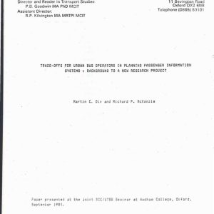 Dix and McKenzie - TRADE-OFFS FOR URBAN BUS OPERATORS IN PLANNING PASSENGER INFORMATION SYSTEMS 1984