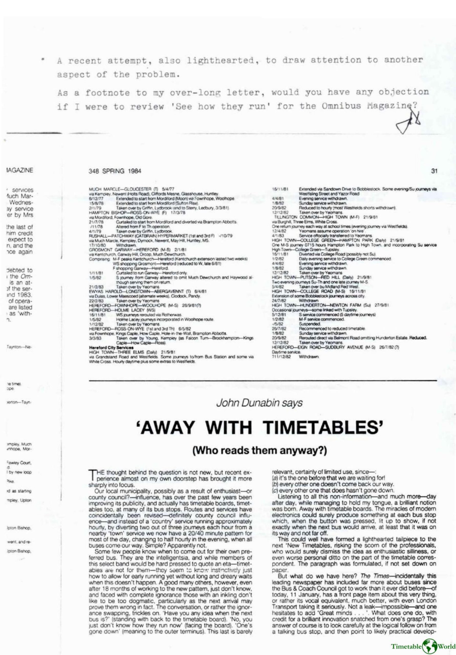 Dunabin - AWAY WITH TIMETABLES 1984