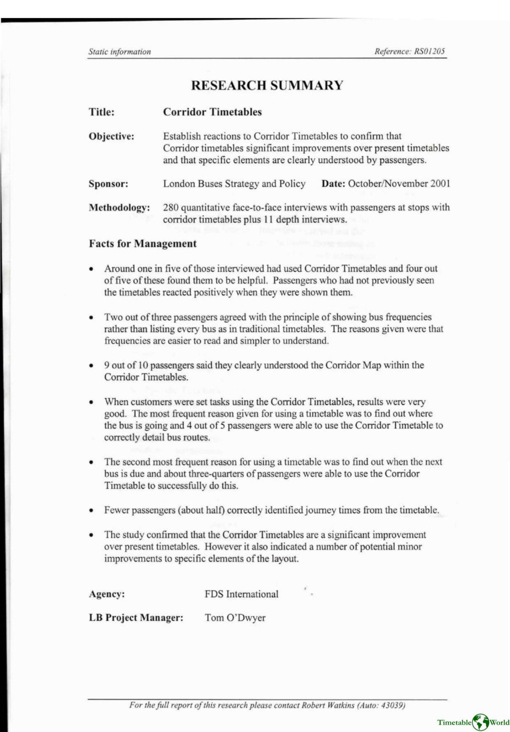 FDS International - CORRIDOR TIMETABLES 2001