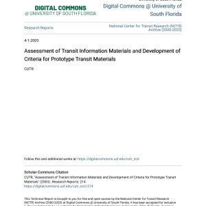 Foreman and Tucker - ASSESSMENT OF TRANSIT INFORMATION MATERIALS AND DEVELOPMENT OF CRITERIA FOR PROTOTYPE TRANSIT MATERIALS 2003