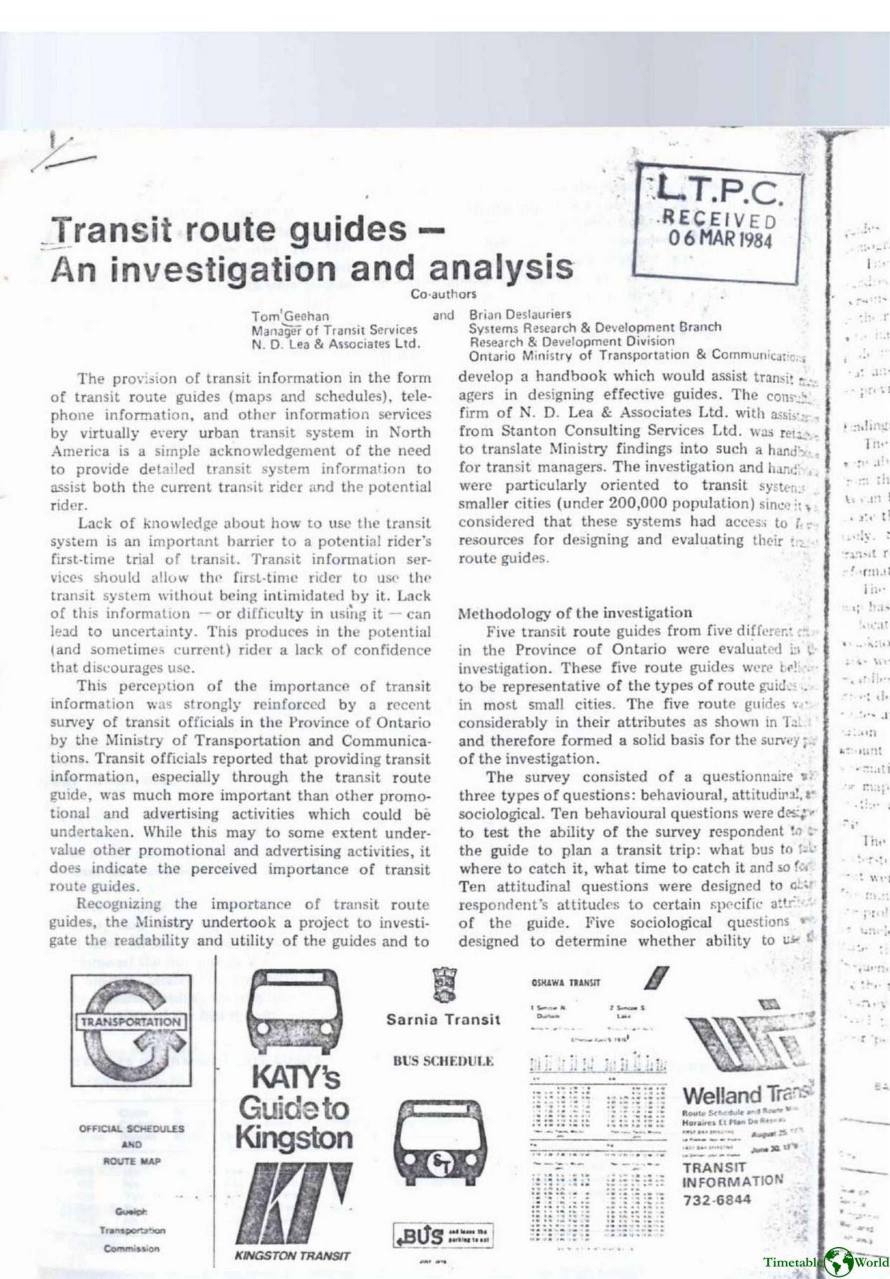 Geehan and Deslauriers - TRANSIT ROUTE GUIDES 1978