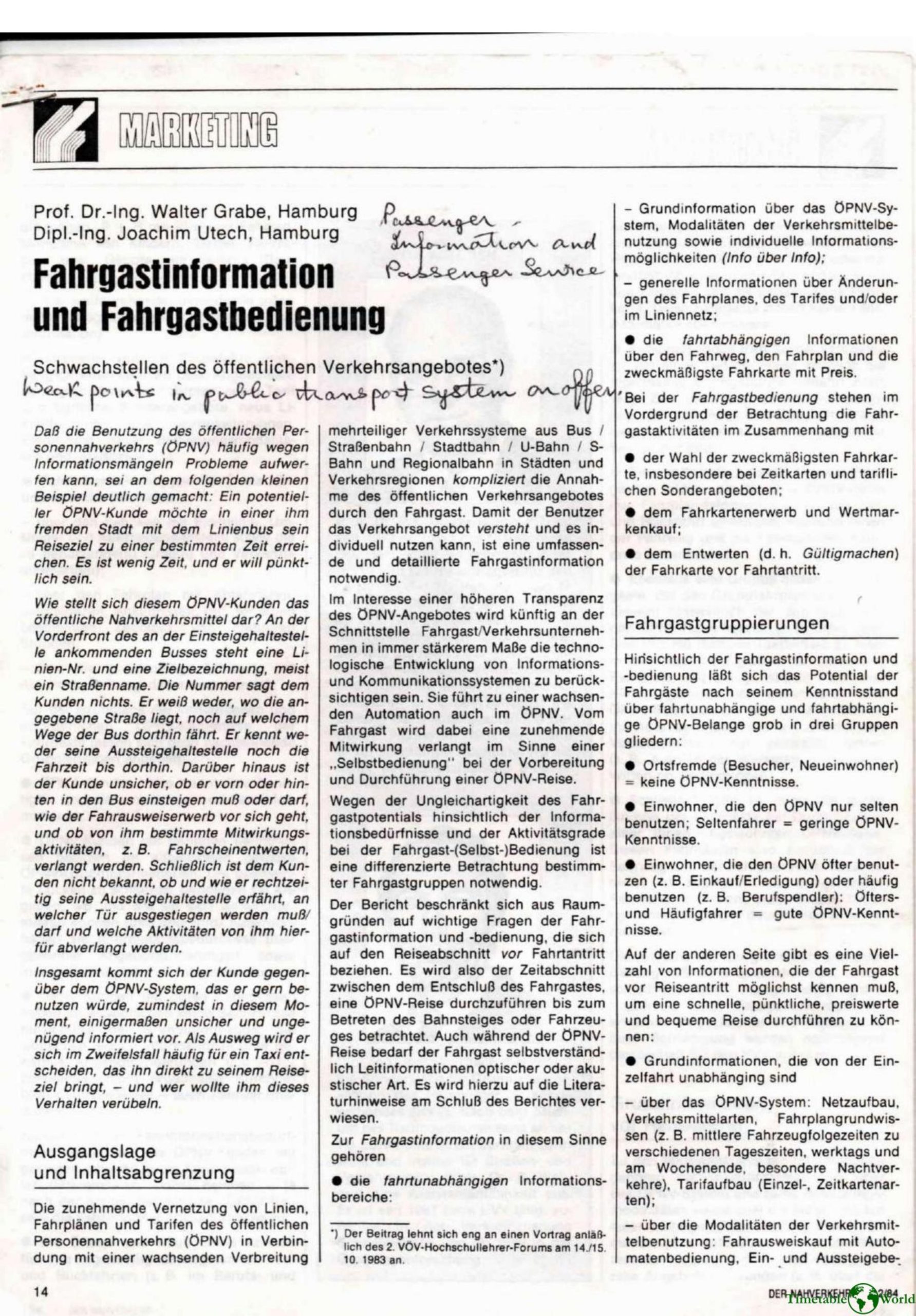 Grabe and Utech - FAHRGASTINFORMATION UND FAHRGASTBEDIENUNG 1984