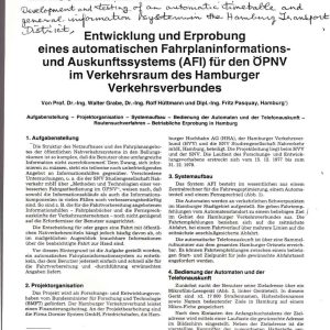 Grabe, Hüttmann and Pasquay - ENTWICKLUNG UND ERPROBUNG EINES AUTOMATISCHEN FAHRPLANINFORMATIONS- UND AUSKUNFTSSYSTEMS (AFI) FÜR DEN ÖPNV IN VERKEHRSRAUM DES HAMBURGER VERKEHRSVERBUNDES 1979