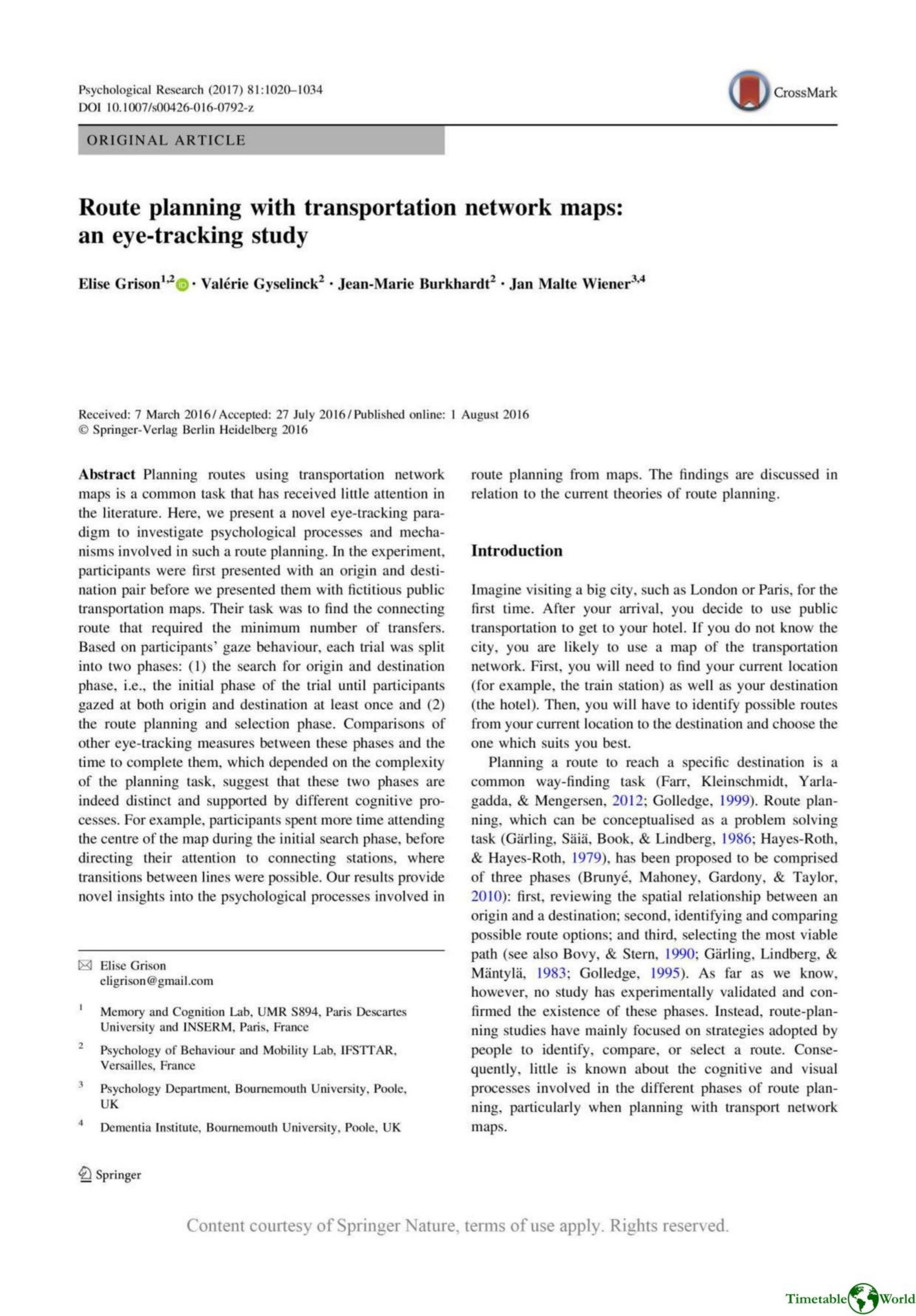 Grison, Gyselinck, Burkhardt and Wiener - ROUTE PLANNING WITH TRANSPORTATION NETWORK MAPS 2016