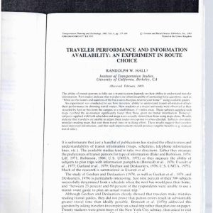 Hall - TRAVELER PERFORMANCE AND INFORMATION AVAILABILITY 1983