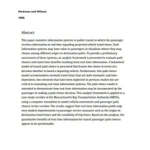 Hickman and Wilson - PASSENGER TRAVEL TIME AND PATH CHOICE IMPLICATIONS OF REAL-TIME TRANSIT INFORMATION (abstract) 1995