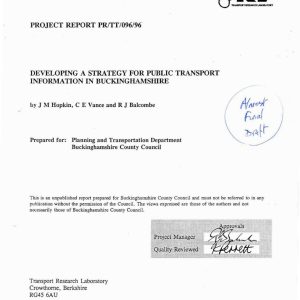 Hopkin, Vance and Balcombe - DEVELOPING A STRATEGY FOR PUBLIC TRANSPORT INFORMATION IN BUCKINGHAMSHIRE 1996