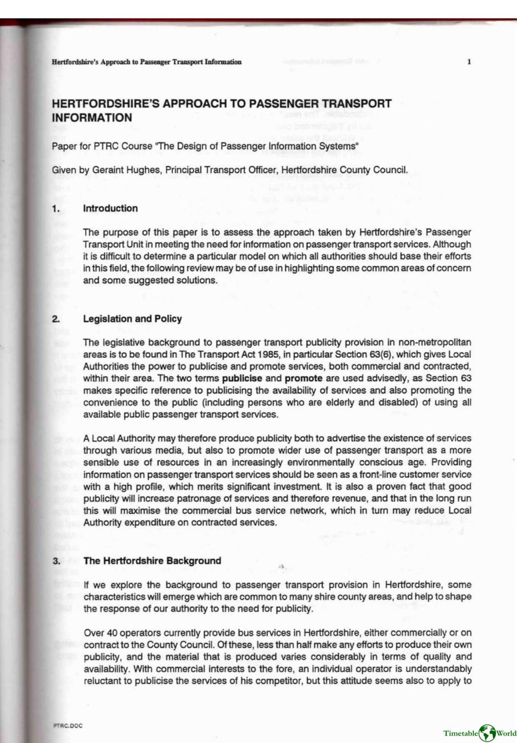 Hughes - HERTFORDSHIRES APPROACH TO PASSENGER TRANSPORT INFORMATION 1993