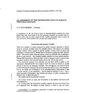 Hutchinson - AN ASSESSMENT OF THE INFORMATION GIVEN IN RAILWAY TIMETABLE LEAFLETS 1981