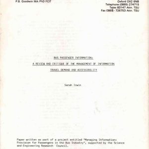 Irwin - BUS PASSENGER INFORMATION 1986