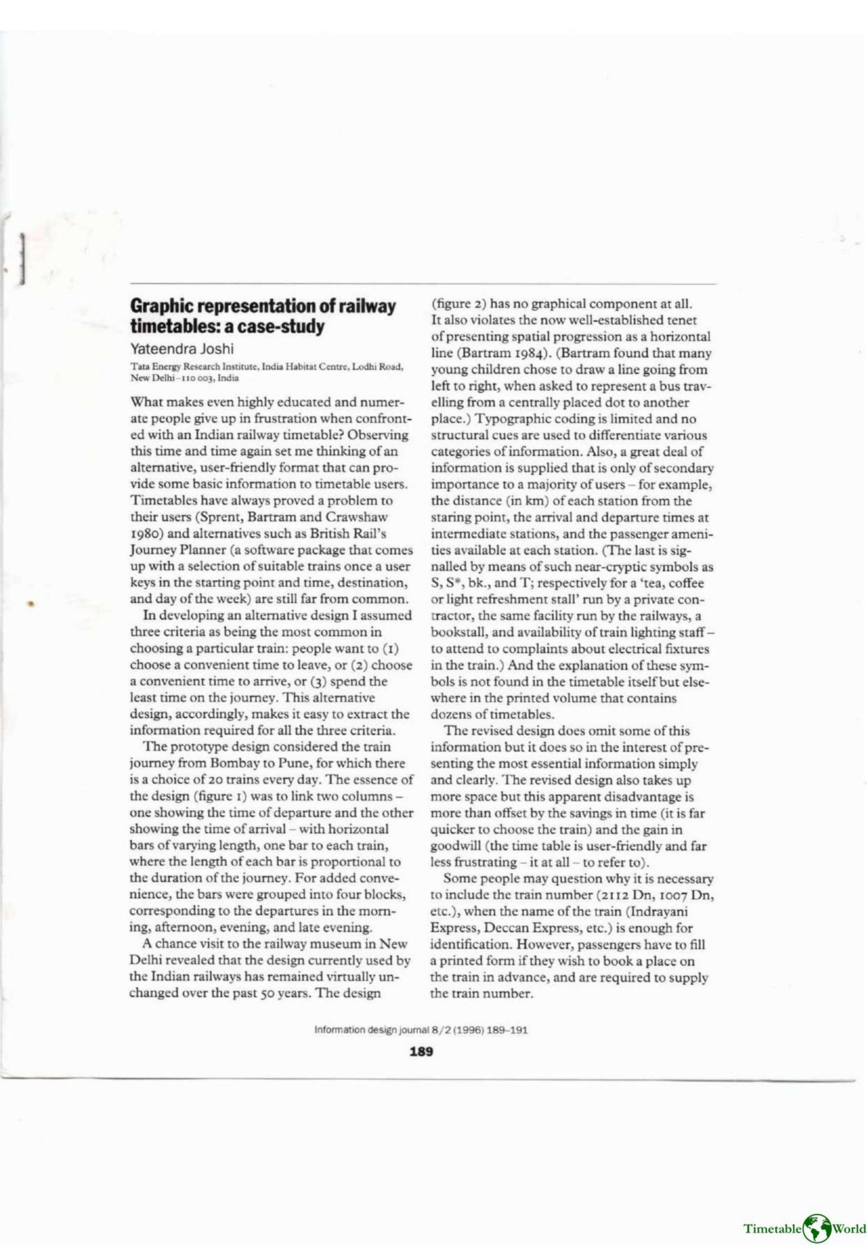 Joshi - GRAPHIC REPRESENTATION OF RAILWAY TIMETABLES 1996