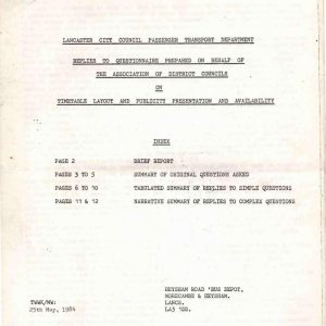 Knowles - REPLIES TO QUESTIONNAIRE PREPARED ON BEHALF OF THE ASSOCIATION OF DISTRICT COUNCILS ON TIMETABLE LAYOUT AND PUBLICITY PRESENTATION 1984