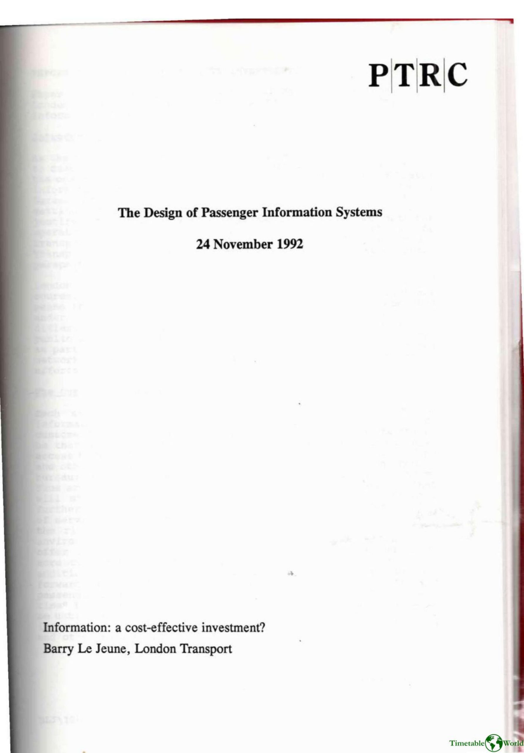 Le Jeune - INFORMATION - A COST-EFFECTIVE INVESTMENT 1992