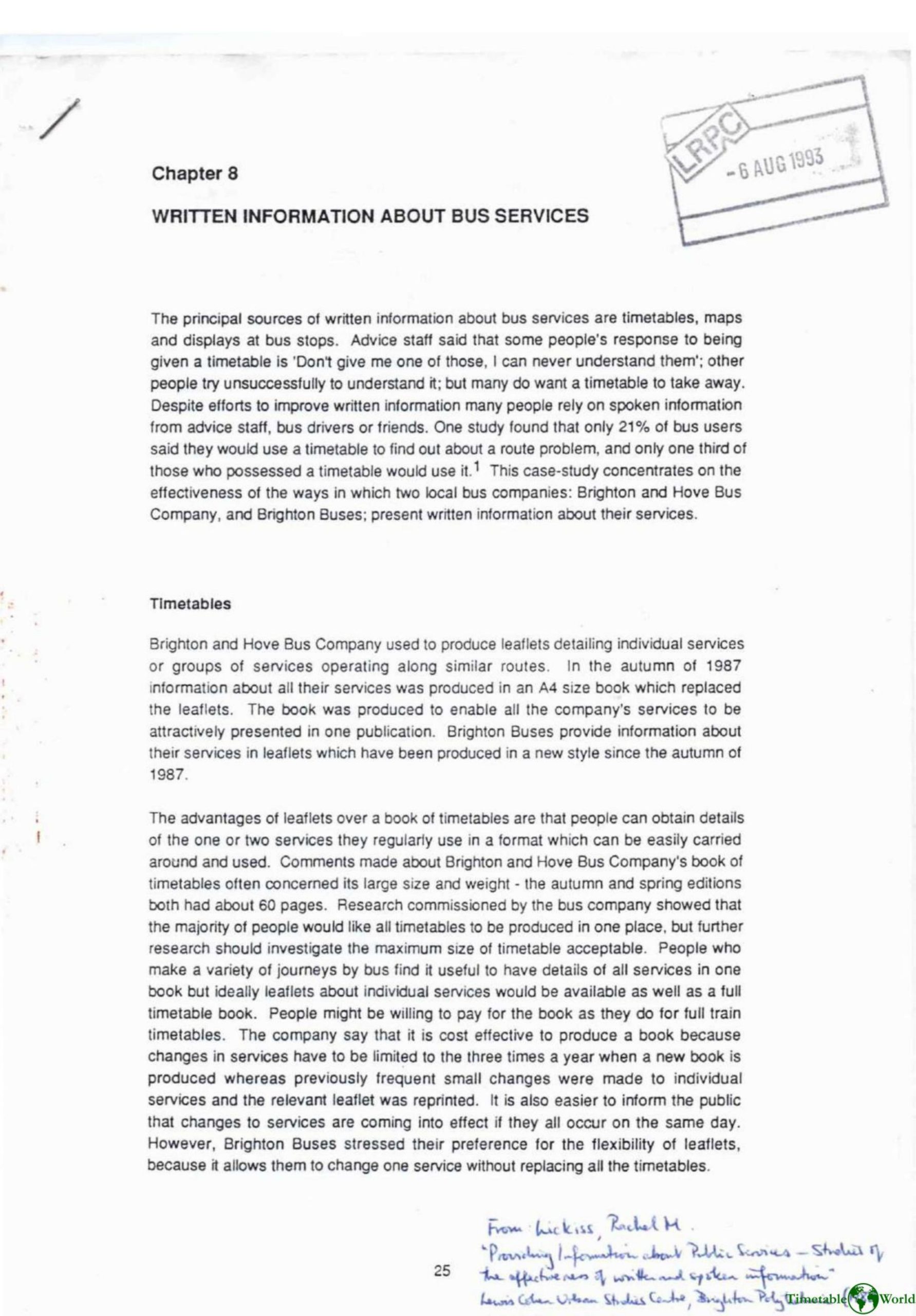 Lickiss - WRITTEN INFORMATION ABOUT BUS SERVICES 1988